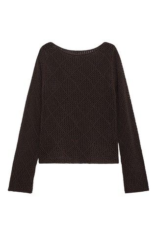 Pull coton maille ajourée - Chocolat