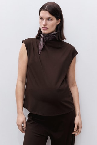 T-shirt de grossesse à col drapé - Chocolat