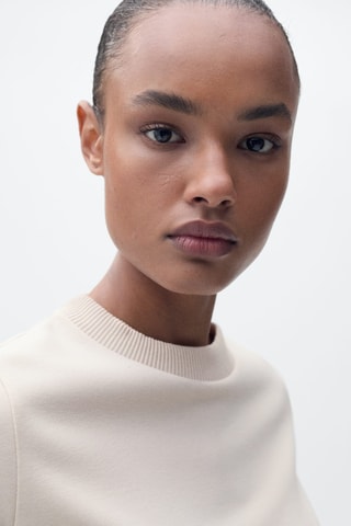 T-shirt en mélange de coton manches courtes - Beige