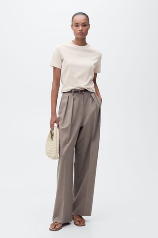 T-shirt en mélange de coton manches courtes - Beige