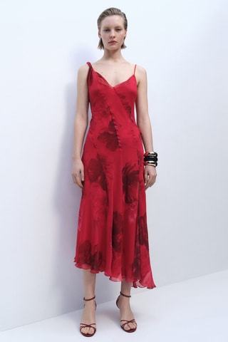 Robe asymétrique florale - Rouge