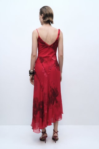 Robe asymétrique florale - Rouge