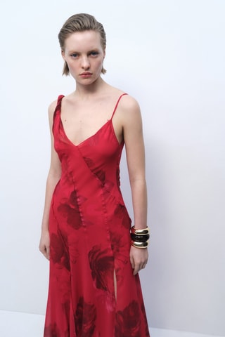 Robe asymétrique florale - Rouge