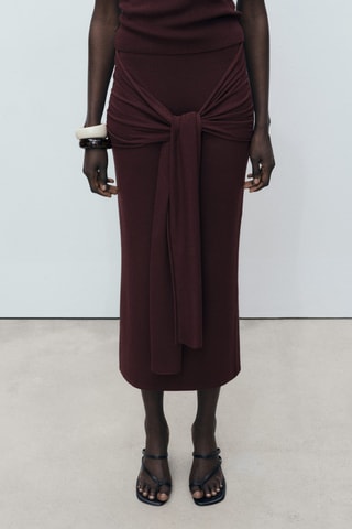 Jupe maille détail noeud - Chocolat