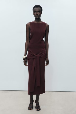 Jupe maille détail noeud - Chocolat