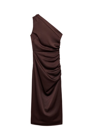 Robe asymétrique satinée avec fronce latérale - Marron