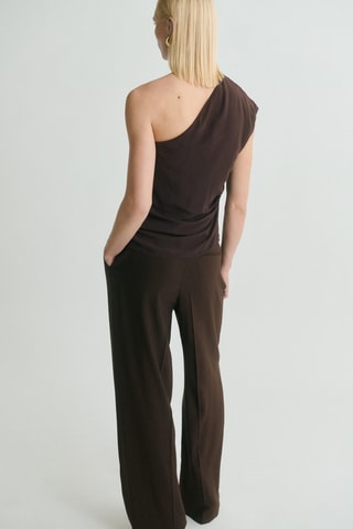 Blouse asymétrique avec foulard et détails à franges - Marron