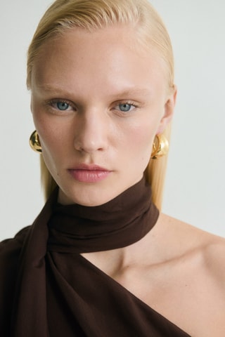 Blouse asymétrique avec foulard et détails à franges - Marron