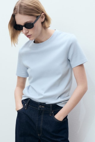 T-shirt coton manches courtes - Bleu ciel