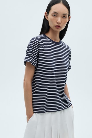 T-shirt coton à rayures - Bleu marine