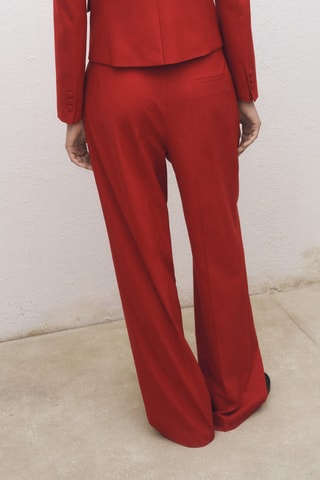 Pantalon costume wideleg laine mélangée - Rouge
