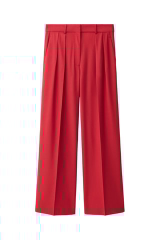 Pantalon costume wideleg laine mélangée - Rouge