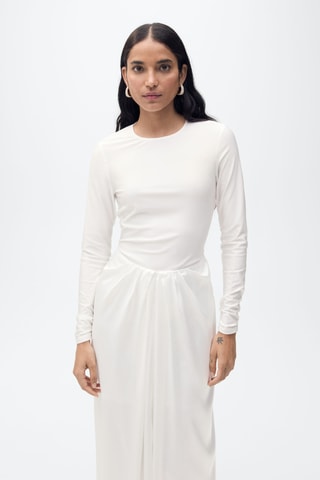 Robe longue tissu combiné - Ecru