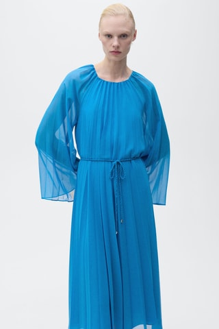 Robe plissée manches cloche - Bleu