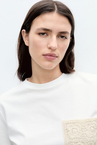 T-shirt manches courtes poche en crochet - Blanc