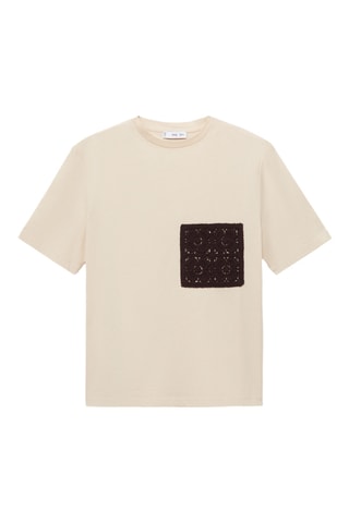 T-shirt manches courtes poche en crochet - Beige