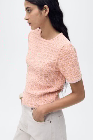 Pull tweed manches courtes - Rose
