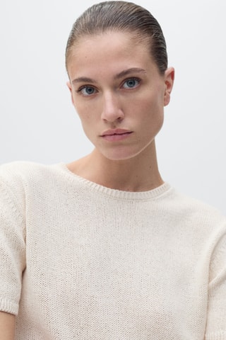 Pull en maille de coton manches courtes - Gris clair