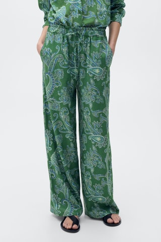 Pantalon lin imprimé cachemire - Vert