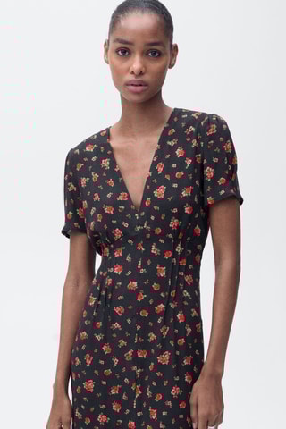 Robe midi fleurs - Noir