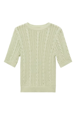 Pull maille tressée manches courtes - Vert