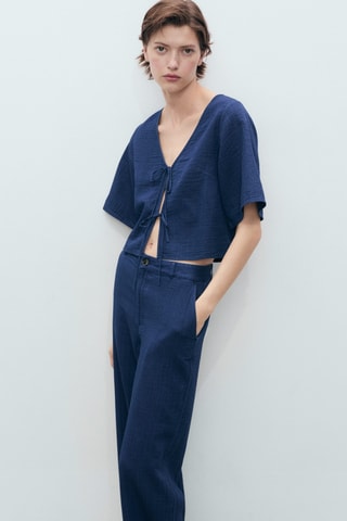 Pantalon denim fluide taille haute - Bleu nuit