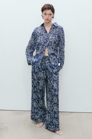 Pantalon imprimé coton - Bleu