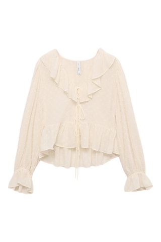 Blouse à volants avec fermeture à nouer - Ecru