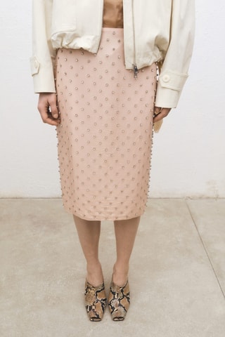 Jupe midi ornements cristaux - Rose