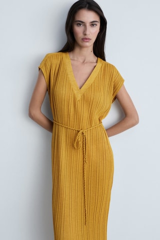 Robe plissée ceinture - Moutarde