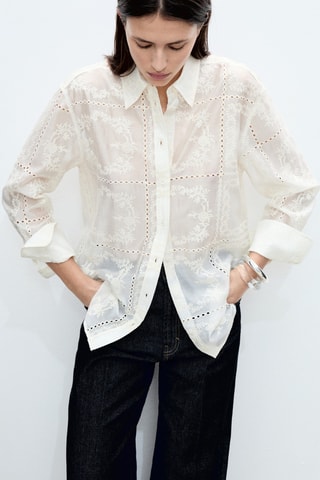 Chemise en lyocell broderie à fleurs - Ecru