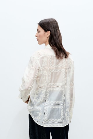 Chemise en lyocell broderie à fleurs - Ecru