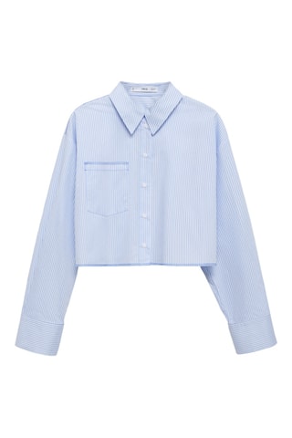 Chemise courte rayée avec détail de coutures - Bleu