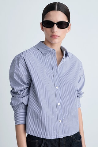 Chemise rayée avec détail strass - Bleu ciel
