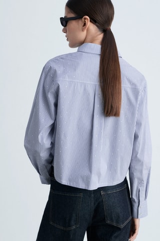 Chemise rayée avec détail strass - Bleu ciel