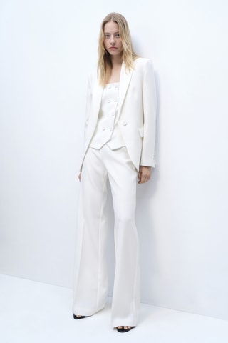 Pantalon de costume droit taille haute - Ecru