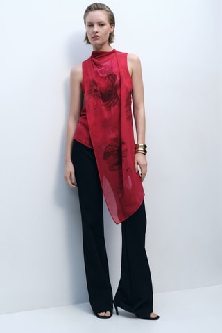 Chemisier fleurs avec foulard - Rouge