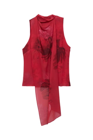Chemisier fleurs avec foulard - Rouge