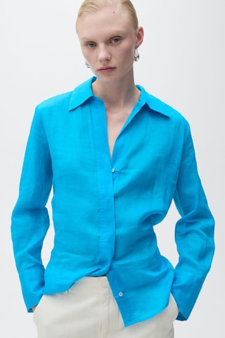 Chemise ramie boutons dissimulés - Bleu