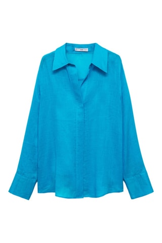 Chemise ramie boutons dissimulés - Bleu