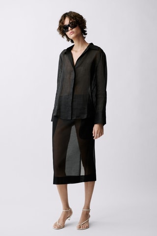 Chemise ramie boutons dissimulés - Noir