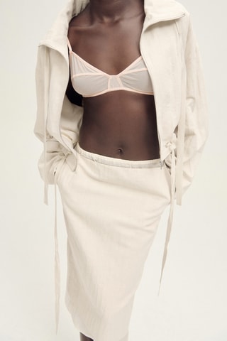 Jupe midi en lin mélangé combinée - Gris clair