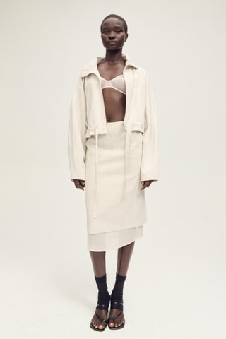 Jupe midi en lin mélangé combinée - Gris clair