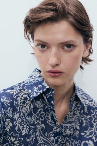 Chemise coton imprimée - Bleu