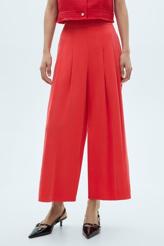 Pantalon wideleg plissé - Rouge