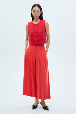 Pantalon wideleg plissé - Rouge