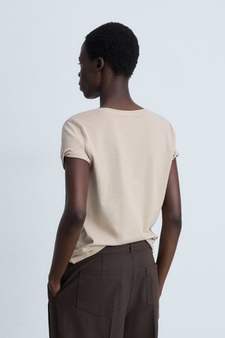 T-shirt coton col en V - Beige