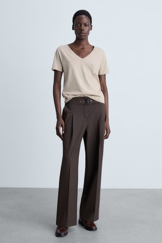 T-shirt coton col en V - Beige