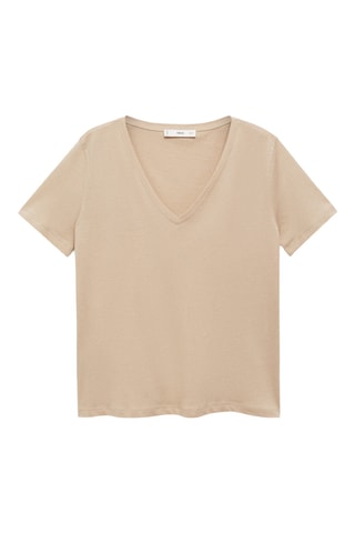 T-shirt coton col en V - Beige