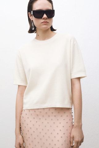 Pull laine mélangée manches courtes - Ecru